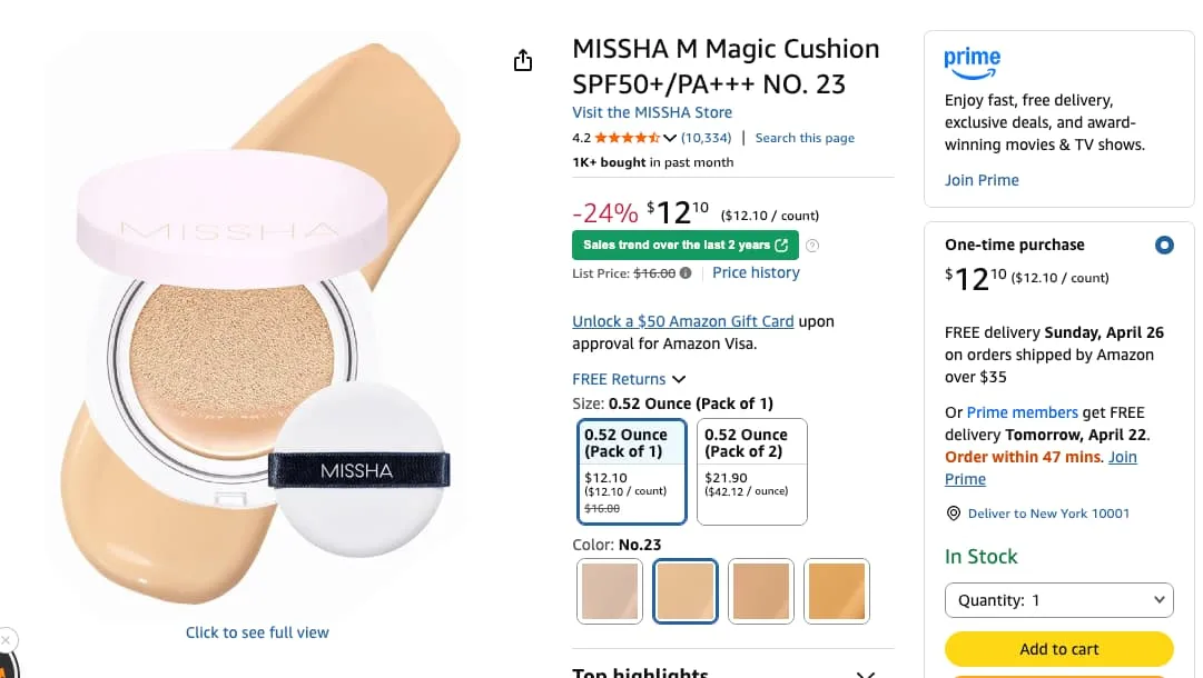 Missha M Magic Cushion SPF50+/PA+++