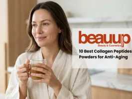 Radiant woman with dewy, hydrated skin enjoying a morning wellness ritual. Best collagen result.