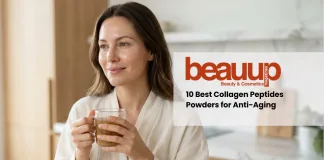 Radiant woman with dewy, hydrated skin enjoying a morning wellness ritual. Best collagen result.