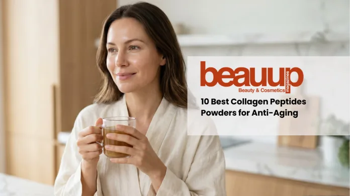Radiant woman with dewy, hydrated skin enjoying a morning wellness ritual. Best collagen result.