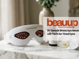 5 Advanced LED Devices to Rejuvenate and Refresh Tired Eyes Dr. Dennis Gross SpectraLite LED eye mask on luxury white marble surface.